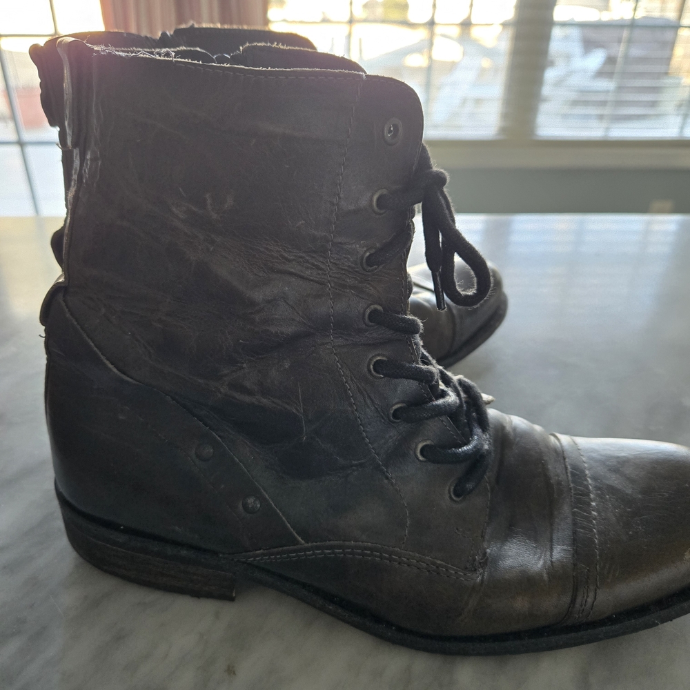 Aldo Distressed Dark Brown Leather Lace-Up Boots